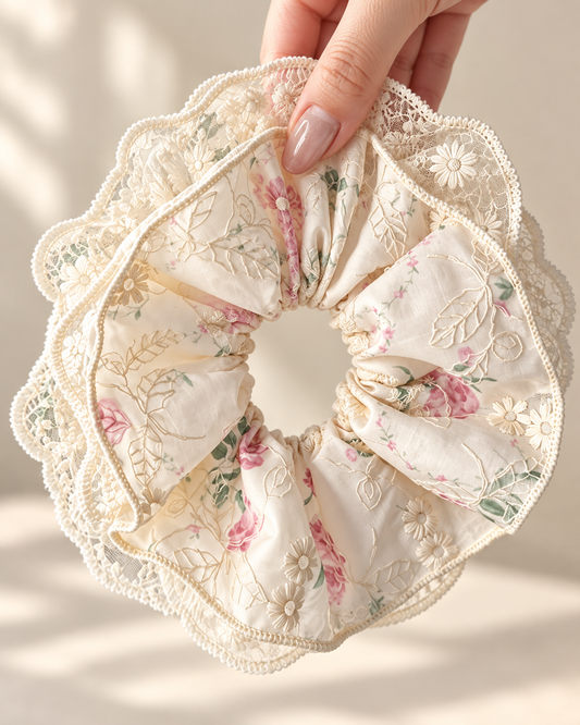 ربطة الشعر المطرّزة- Embroidered Floral Scrunchie