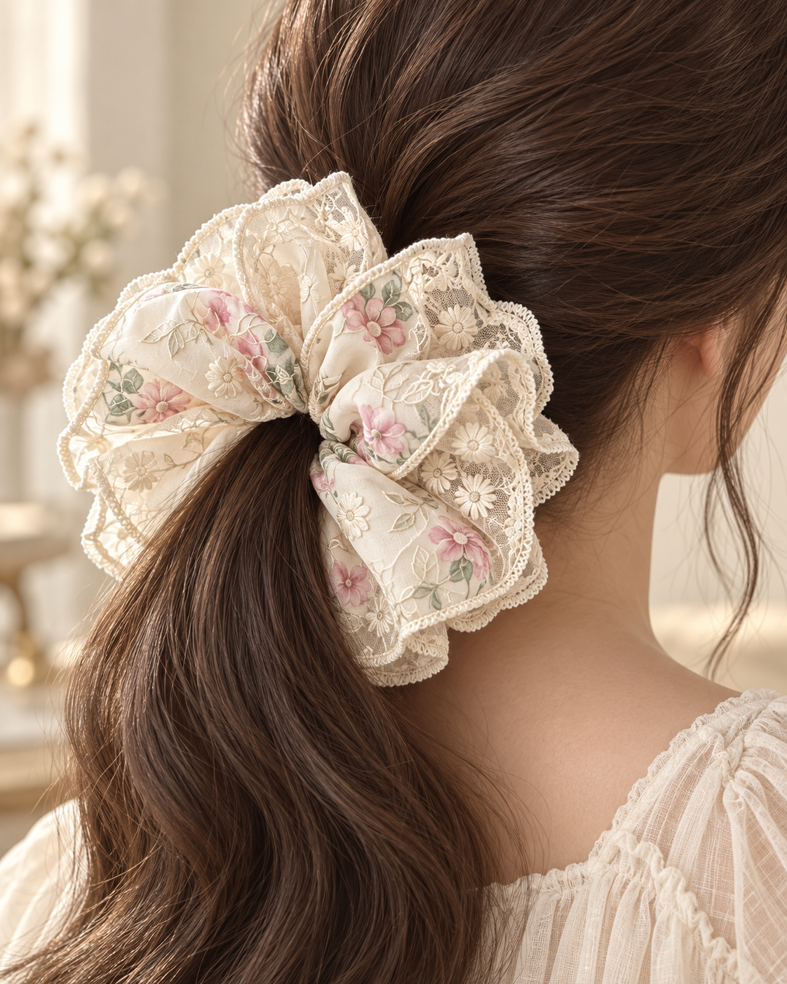 ربطة الشعر المطرّزة- Embroidered Floral Scrunchie